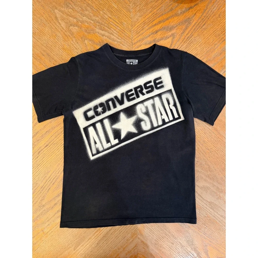 Converse All Star Kids XL Black Graphic T-Shirt Stencil Logo Short Sleeve Tee